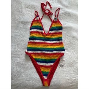 NWT Rainbow Crochet Bodysuit/1piece Swim Size S